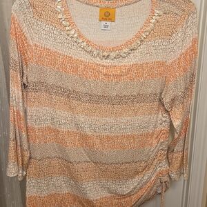 Ruby Rd. Women's Striped Blouse in Orange and Cream